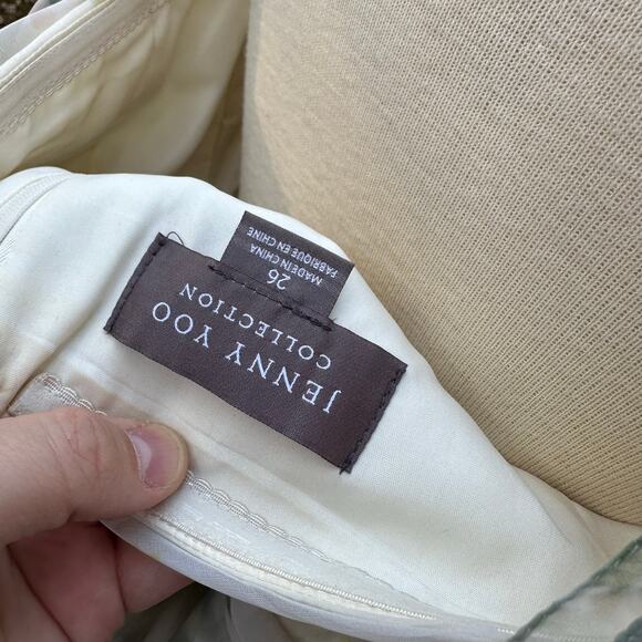 Jenny Yoo Chiffon Convertible Strapless Dress Garden Print Size 26 Green Ivory - Picture 4 of 11